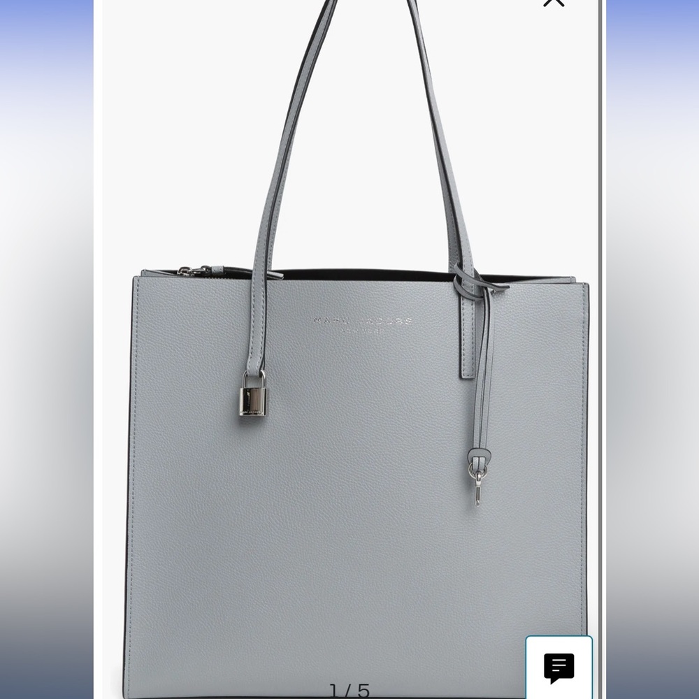 Marc Jacobs The Grind Large Leather Tote Bag Pebbled Leather Rock Grey NWT $450